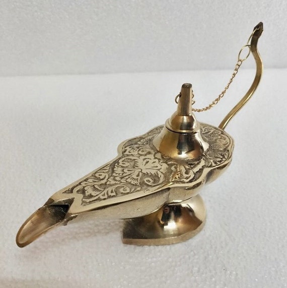 Brass Genie Oil Lamp Incense Burner Magic Lamp Middle Eastern Arabic Solid  Aladin Chirag 