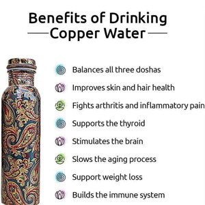 Pure Copper Printed Copper Bottle with Ayurvedic Health benefits, 1 Litre