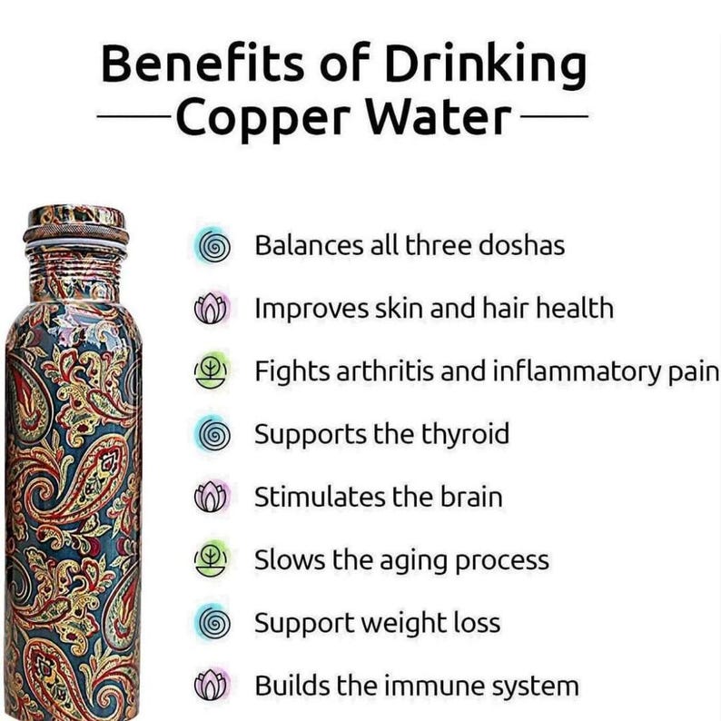 Pure Copper Printed Copper Bottle with Ayurvedic Health benefits, 1 Litre