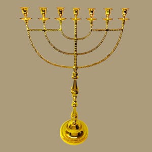 Tears Crafts 35" Tall Brass Menorah Candle Holder | 7-Candle Hanukkah Stand | Jerusalem Style Gold-Plated Judaica | Hanukkah Décor