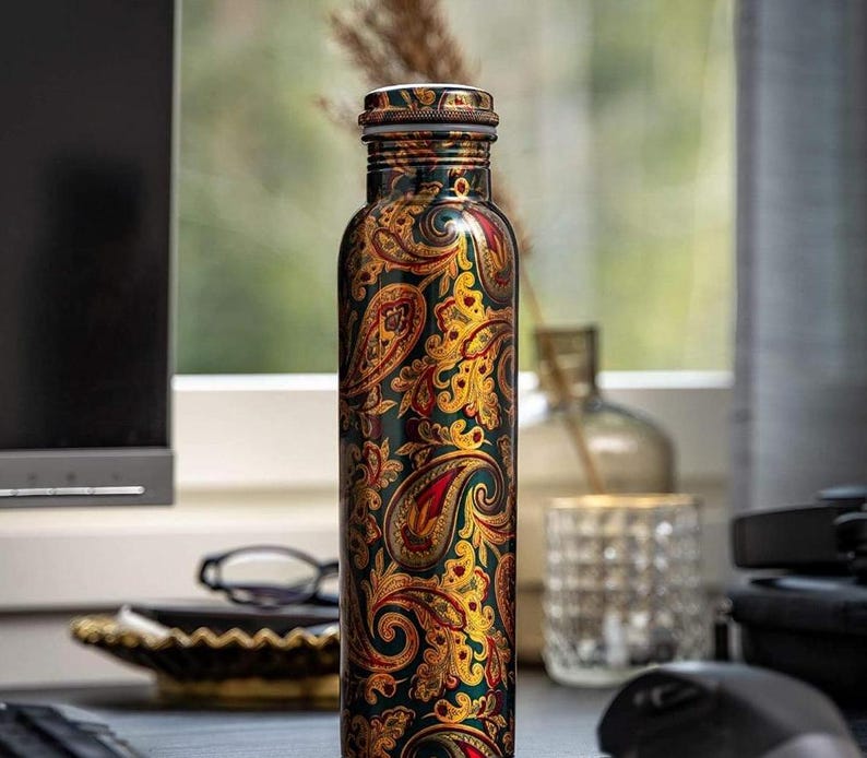 Pure Copper Printed Copper Bottle with Ayurvedic Health benefits, 1 Litre