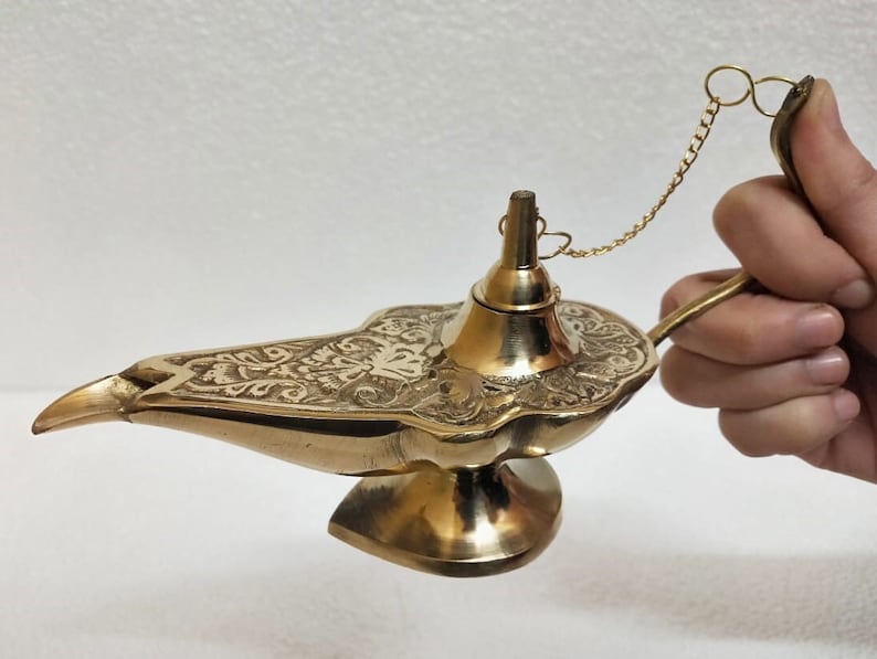Brass Genie Oil Lamp Incense Burner Magic Lamp Middle Eastern Arabic