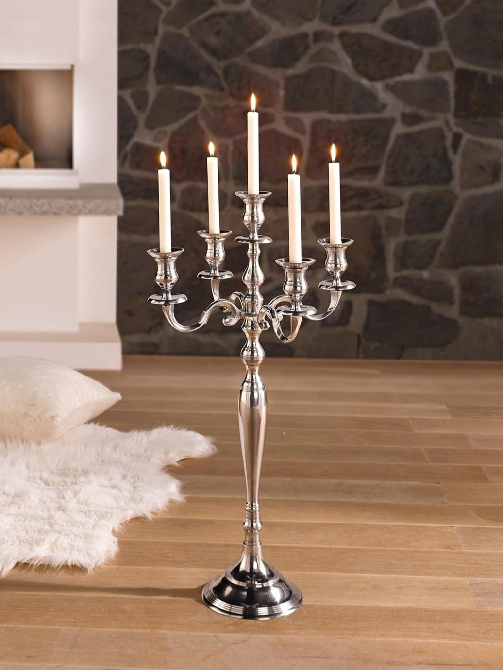 Candelabro A 5 Luci Col. Oro H. 40 Cm In Acciaio