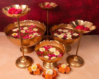 Juego de cuencos Urli de latón martillado a mano / Centro de mesa con flores flotantes, decoración india para el hogar