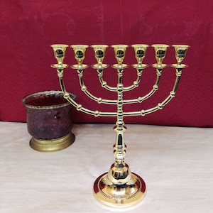 Tears Crafts Brass Menorah Candle Stand With 7 Branches 12 inches Tall, Graceful Design Candle Holder, Traditional Hanukkah Menorah Candle
