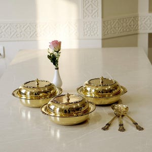 Handcrafted Brass Dinner Set, 51-Piece Traditional Indian Bhojan Thali Set for 6