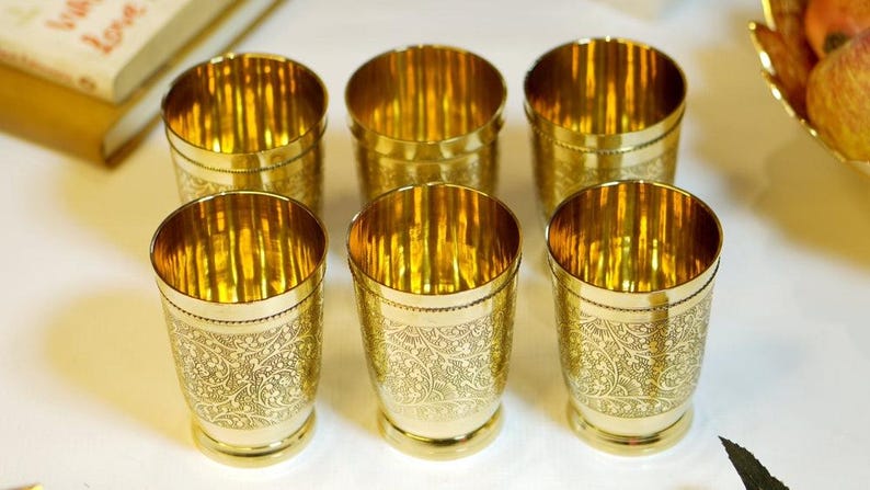 Handcrafted Brass Dinner Set, 51-Piece Traditional Indian Bhojan Thali Set for 6