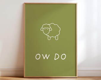 Ow Do Yorkshire Print, Yorkshire Saying Wall Art, Funny Northern Gift, Yorkshire Sheep Poster, Olive Green Kitchen Decor, Farmhouse Art