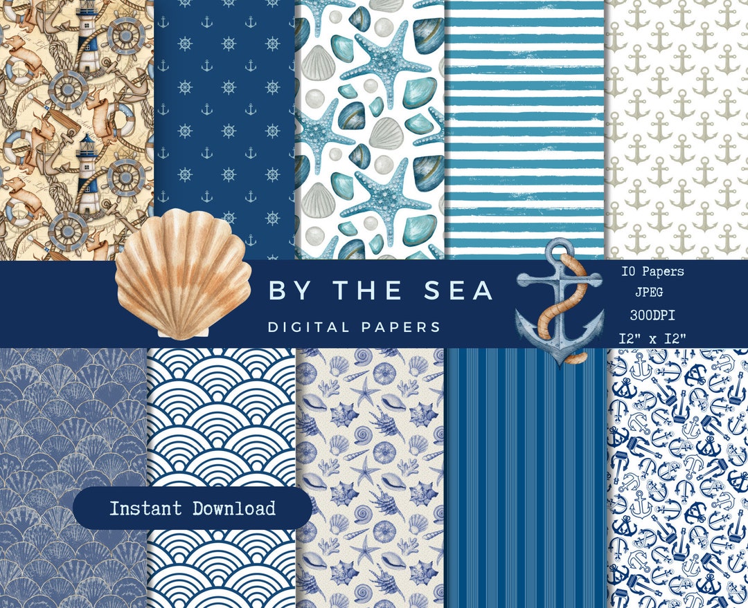 By the Sea Digital Paper Seamless Patterns Printable - Etsy