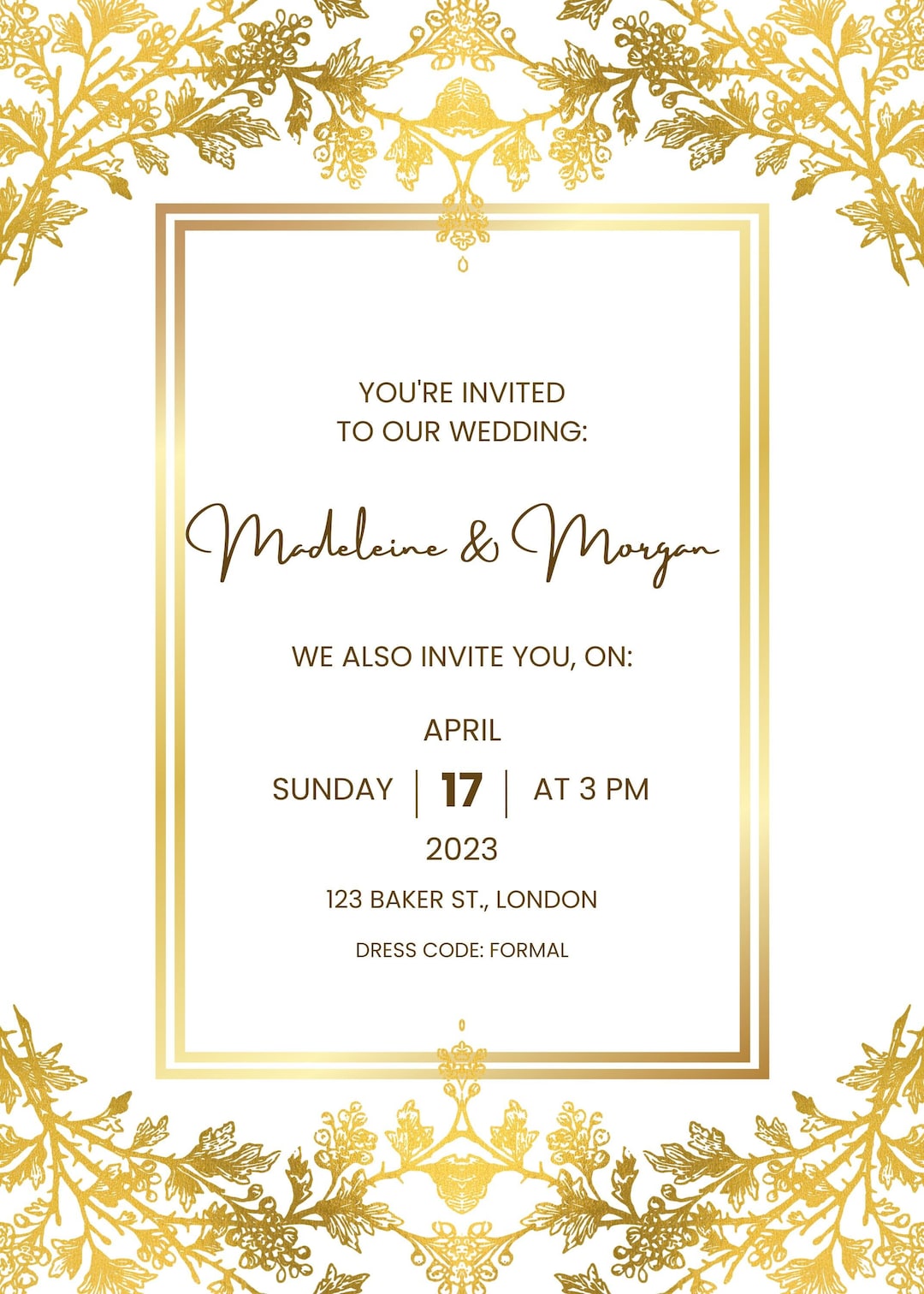 Wedding Invitation Template, Gold Wedding Invite, Elegant Wedding