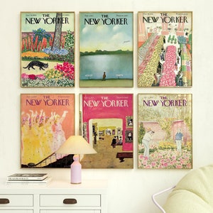 The New Yorker Magazine Cover Poster Set of 6, The New Yorker Print Set,Vintage Magazine Print,Retro Magazine Posters, Gallery Wall