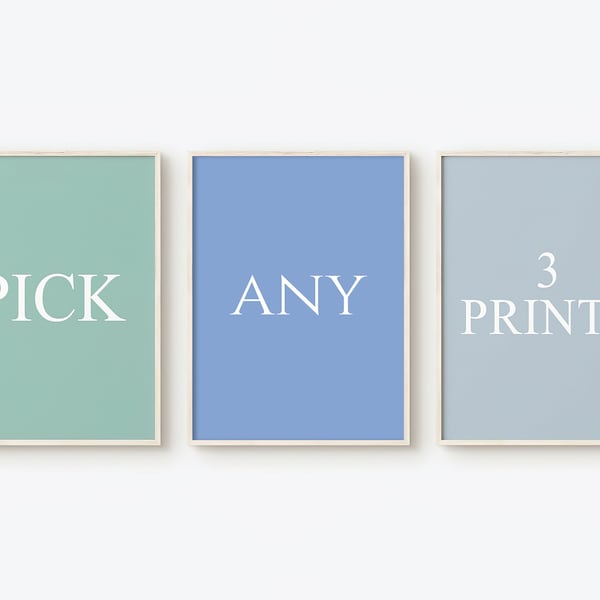 Wählen Sie Ihre eigenen 3 digitalen Kunstdrucke, wählen Sie 3 Drucke aus, benutzerdefinierte Galeriewanddrucke, Galeriewandset, 3-teilige Wandkunst