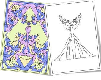 10 pagine da colorare di abiti fantasy per bambini e adulti / edizione DREAMLAND / Download istantaneo