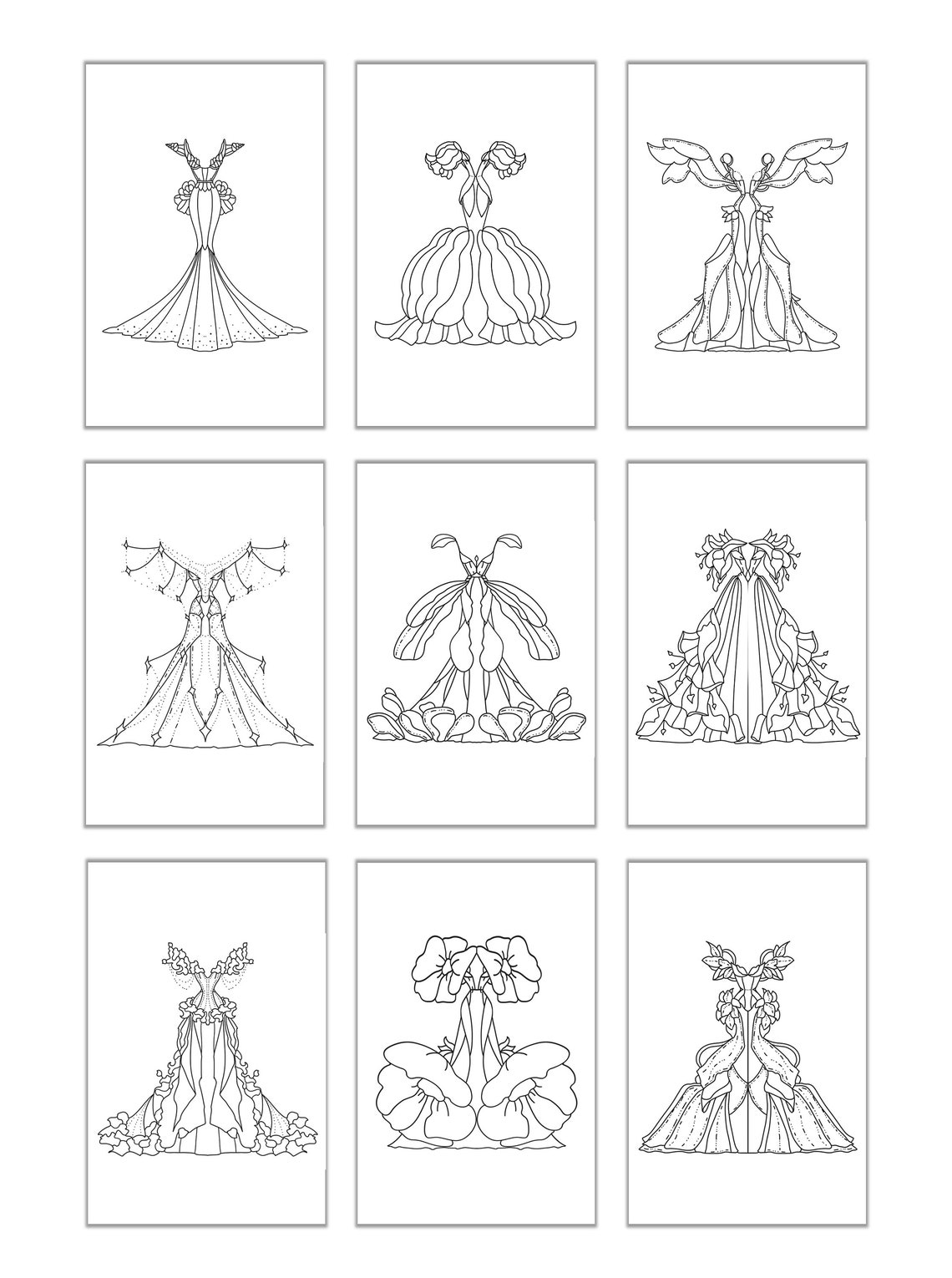 9 DRESSES Coloring Pages for Kids and Adults | SPRING Edition | Instant ...
