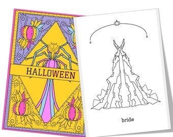 12 HALLOWEEN Coloring Pages for Kids and Adults | 12 Pages | Instant Download | Fantasy Dresses