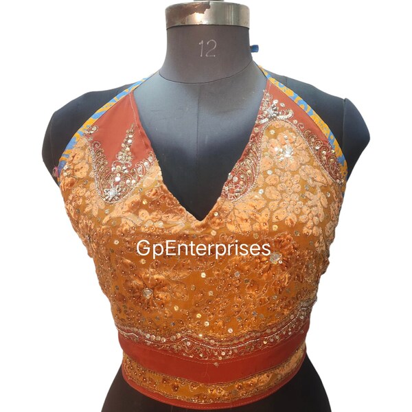 Sem Pcs Crop Top Vintage Silk Sari Beach Wear Tie Tops Adjustable Festival Boho Hippie Top