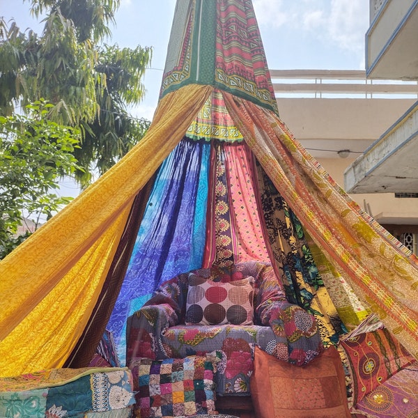 Boho Canopy -Saree tent - Garden canopy bohemian wedding backdrop Indian Hippie decor -floor seating area meditation room -glamping