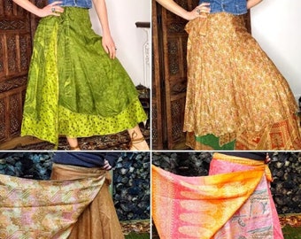 Indiase vintage zijden wikkelrok vrouwen strandrok boho rok magische dubbellaagse rokken voor Indiase handgemaakte wikkel zijden rok