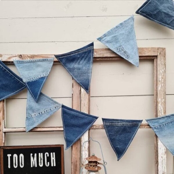 Beautiful Denim Flag garland, Rustic home decor, Holiday decor, kid room decor,