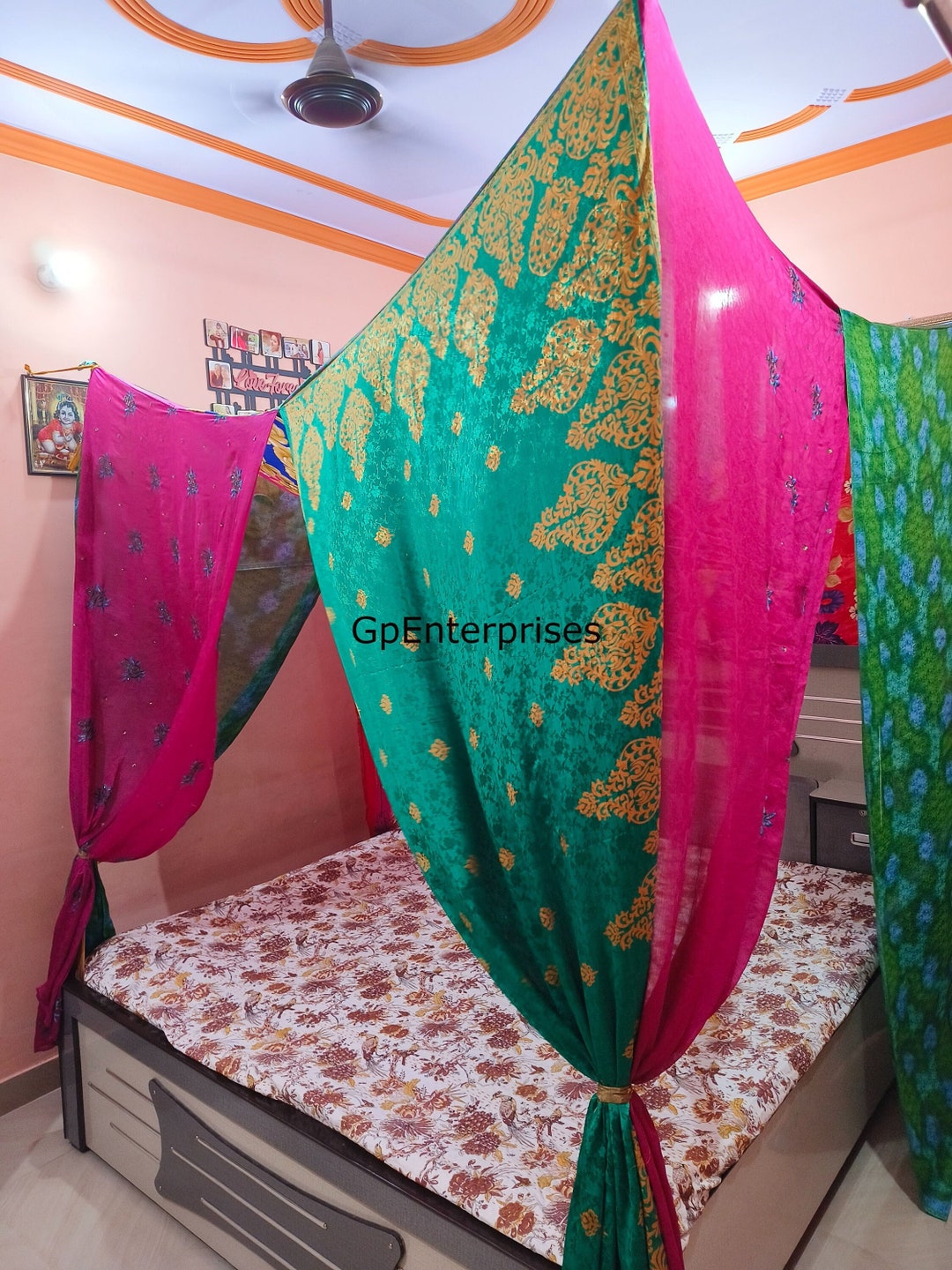 Sari Bed Canopy Bohemian Bed Canopy Boho Decor Matching Colours Bed