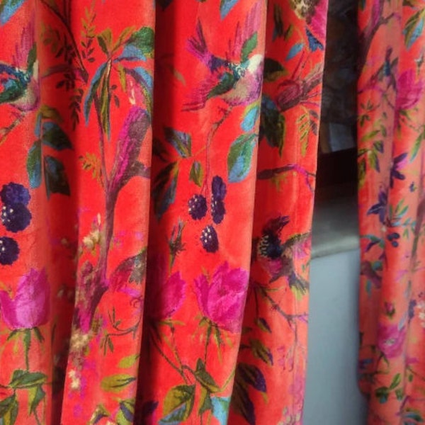 Cotton Velvet Orange Color Bird Print luxury Curtain Boho Curtain luxury Drapes Housewarming Gift