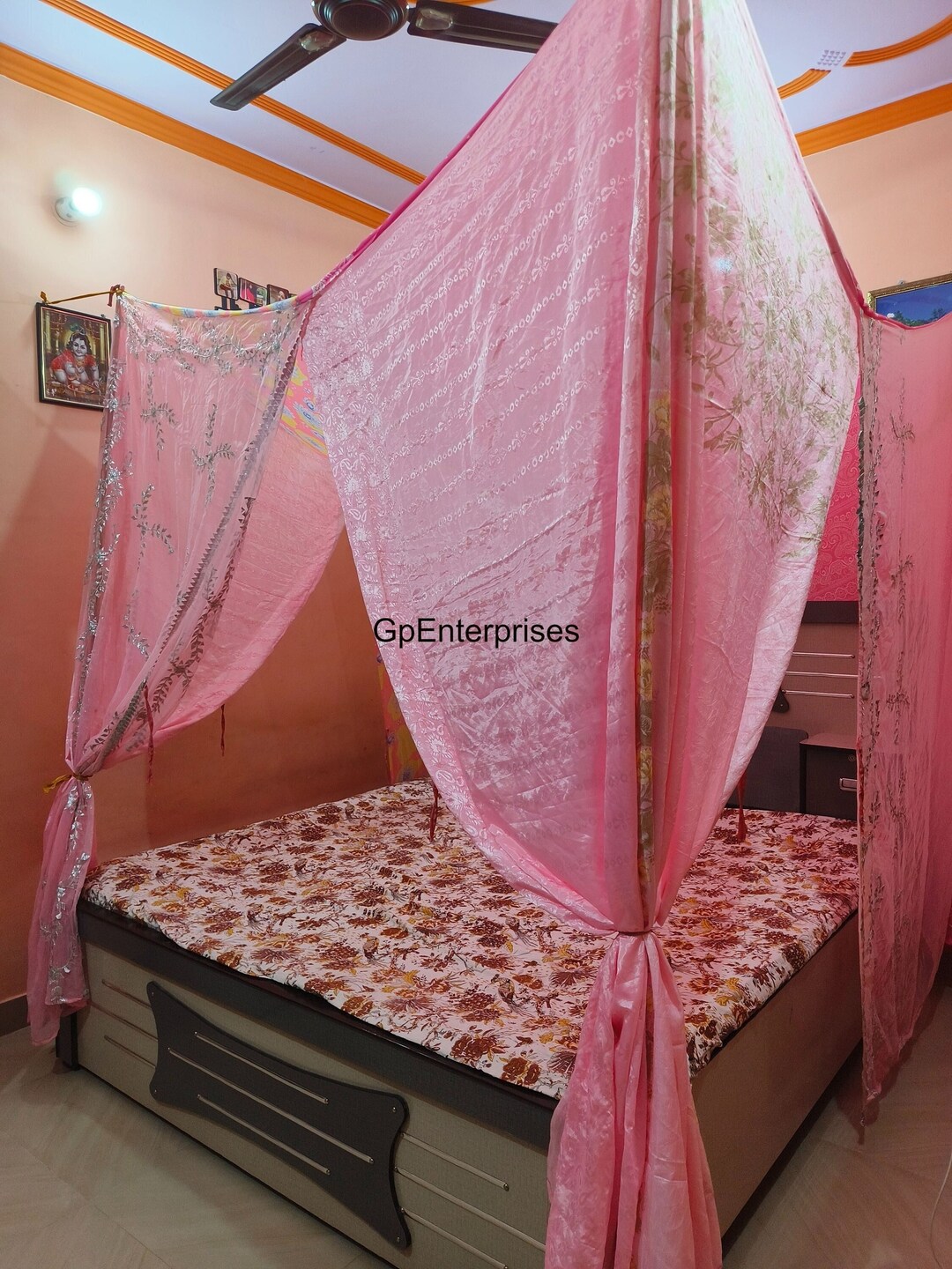 Sari Bed Canopy Bohemian Bed Canopy Boho Decor Matching Colours Bed Canopy India Fabric Canopy ...