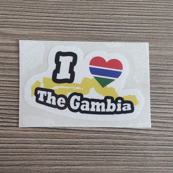 Ich liebe Gambia wasserdichte Vinyl Aufkleber für: Laptop, Buch, Kühlschrank, Gitarre, Motorrad, Helm, ToolBox, Tür, PC, Boot und mehr!