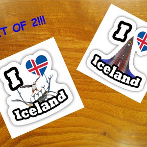 I love Iceland set 01 e 02, adesivo in vinile impermeabile per: laptop, libro, frigorifero, chitarra, moto, casco, cassetta degli attrezzi, porta, PC, barca e altro ancora!