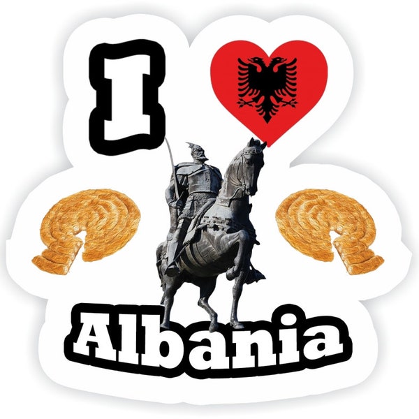 I Love Albania Waterproof Vinyl Sticker For: Laptop, Book, Fridge, Guitar, Motorcycle, Helmet, ToolBox, Door, PC, Boat and more!