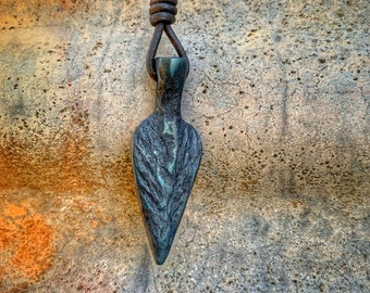 Blacksmith hand forged Arrowhead Pendant necklace with leather cord