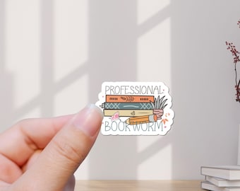Vinylsticker boekenwurm: laptopsticker professionele lezer