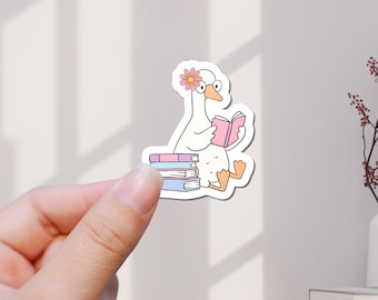 Sticker leesgrage gans: Reading Goose-vinylsticker, laptop, bidon