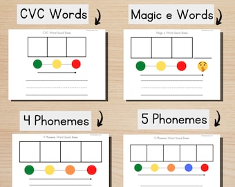 4 Sound Boxes (Elkonin) w/ Printable Letters: Multi-sensory Orthographic Mapping for CVC, Magic e, 4 & 5 Phoneme Words - Science of Reading!