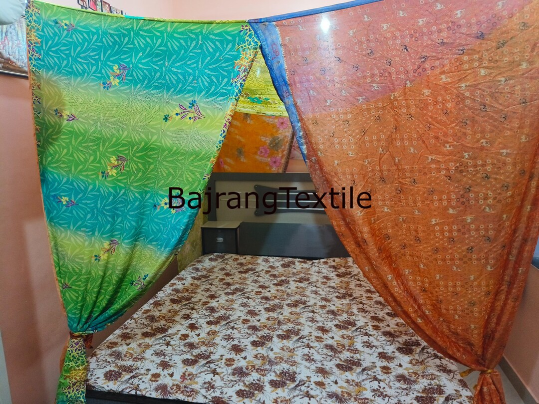Indian Bed Canopy King Queen Gypsy Bajrangtextile India Sari Etsy