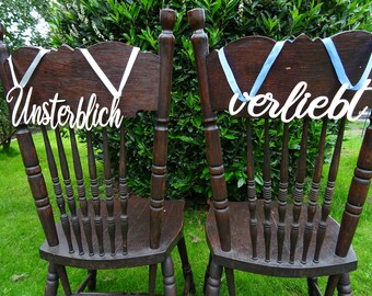 Hochzeitsschilder Schriftzug "Unsterblich verliebt" Set(2 Stück) Stuhlschilder Stuhlschild  Hochzeitsdeko HoLziKAT  handgeschliffen