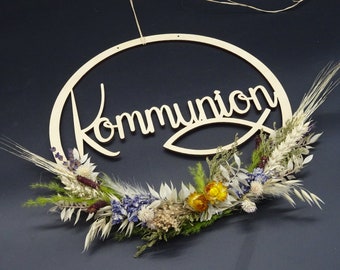 HoLziKAT- Holzkranz "Kommunion" Individueller Türkranz Dekoration Türdekoration Familienwappen