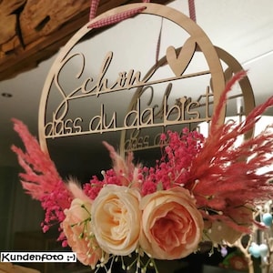 Corona de puerta HoLziKAT "Es bueno que estés aquí", corona de puerta individual, corona de madera, decoración, decoración de puertas, decoración de paredes,