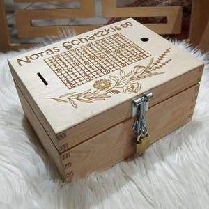 Money box 500 Euro treasure chest holiday fund tip box wooden box wood children personalized