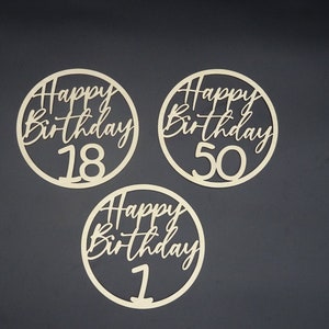 HoLziKAT - Geburtstagsgeschenk Geschenk "Happy Birthday" mit Jahreszahl, aus Holz