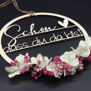 Corona de puerta HoLziKAT "Es bueno que estés aquí", corona de puerta individual, corona de madera, decoración, decoración de puerta, decoración de pared,