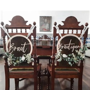 Wedding signs, chair signs, chair sign, wedding decoration, desired name, hand-cut, set (2 pieces), bride, groom, HoLziKAT