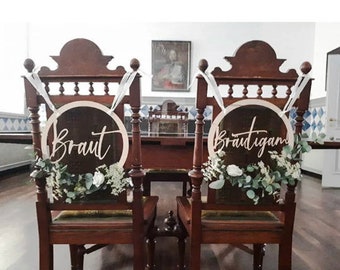 Wedding signs, chair signs, chair sign, wedding decoration, desired name, hand-cut, set (2 pieces), bride, groom, HoLziKAT