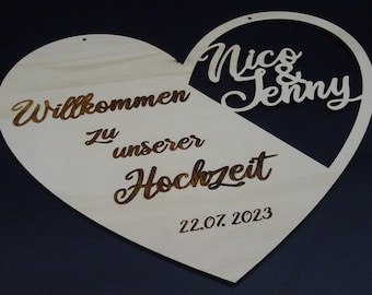 Hochzeitsschild, "Willkommen zu unserer Hochzeit", Namen und Datum eingraviert, Hochzeitsdeko, Wunschnamen,Hochzeit, HoLziKAT