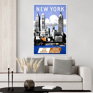 Vintage New York City Skyline airline travel poster, Empire State Building, NYC poster