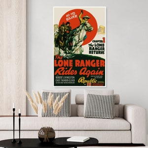 Vintage The Lone Ranger movie poster, cowboy movie, western pop, republic serial, western movie poster