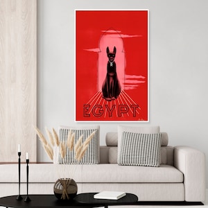 Vintage Egypt travel poster, black cat, art decor, scarab, archway, art deco poster