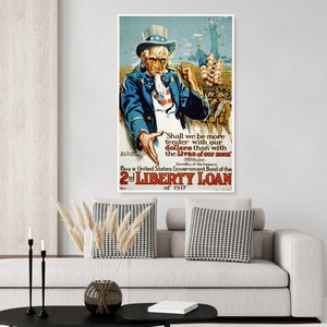 vintage WWI or WWII Uncle Sam war bond liberty loan, recruitment poster, propaganda poster, war bond poster