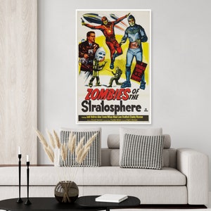 Vintage Zombies of the Stratosphere movie poster, sci fi movie, b side, horror, Science Fiction, space, alien, flying saucer, moon,