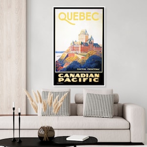 Póster de viaje vintage Quebec Canadá con Chateau Frontenac, Hotel, Canadian pacific, cartel ferroviario