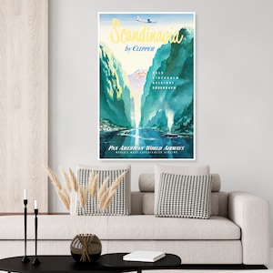Vintage Scandinavia Travel Poster, Pan American Airlines, Denmark, Norway, Sweden, Finland, Iceland, vintage Pan Am ad